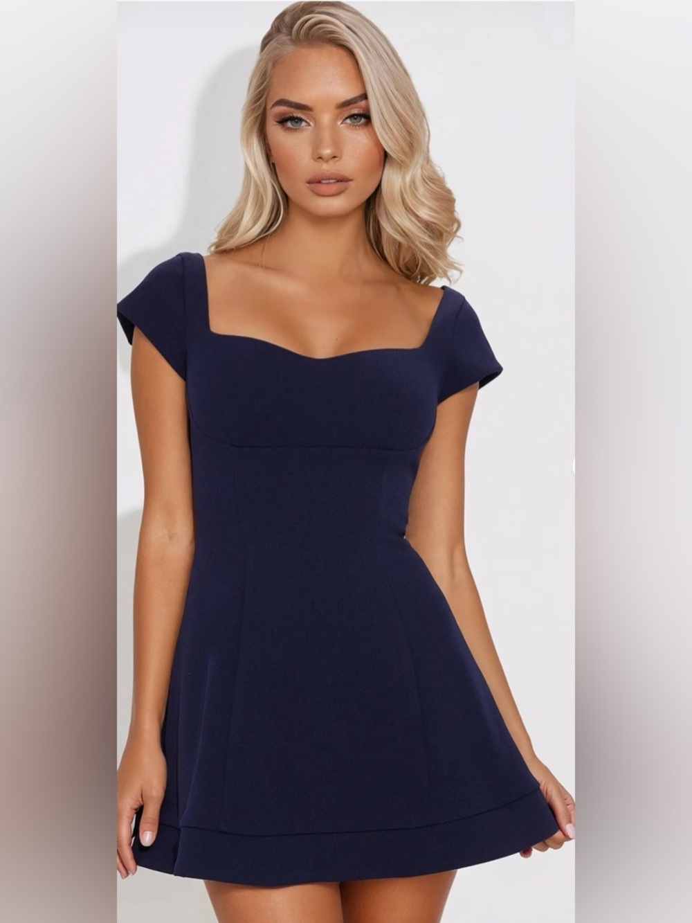 Fashion Nova Navy One-Shoulder Fit & Flare Dress